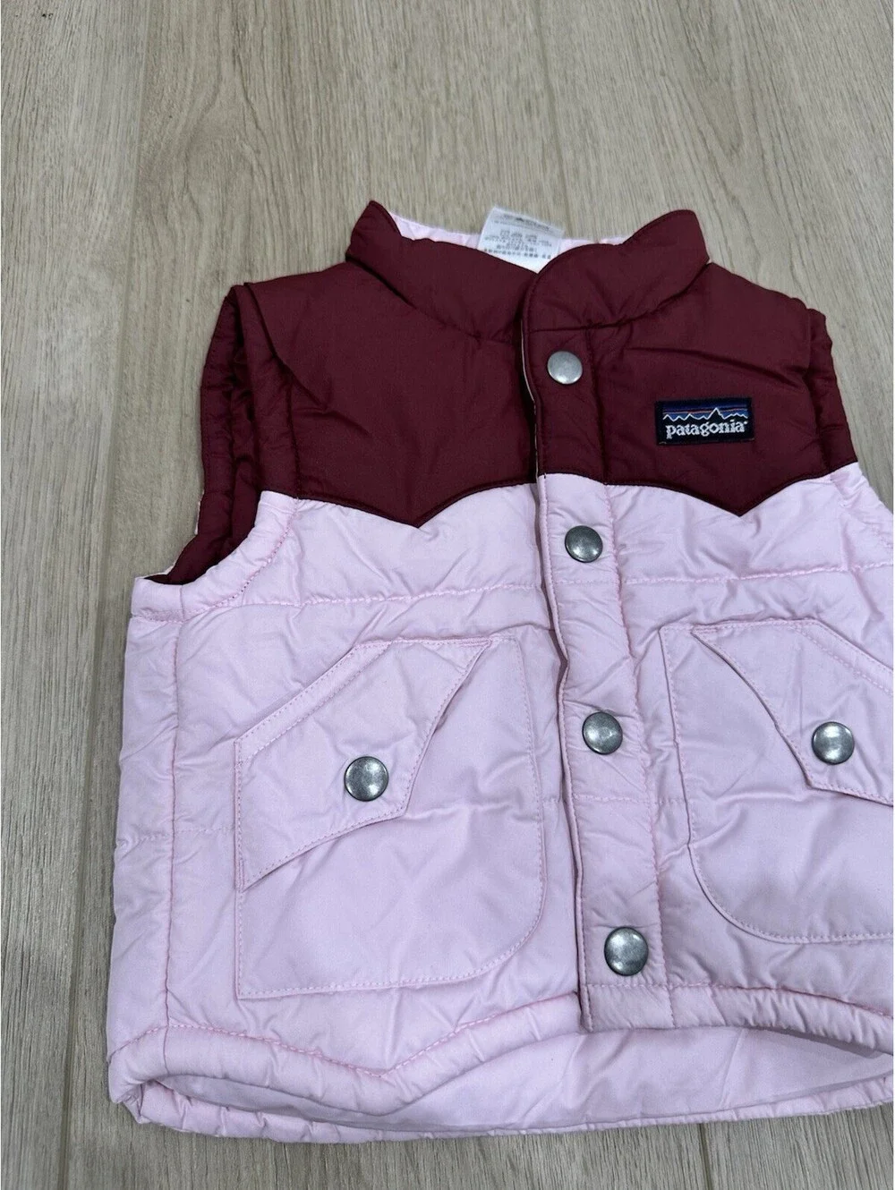Patagonia Baby Puffer Down Vest Maroon And Pink 6M Kids Outerwear Snap